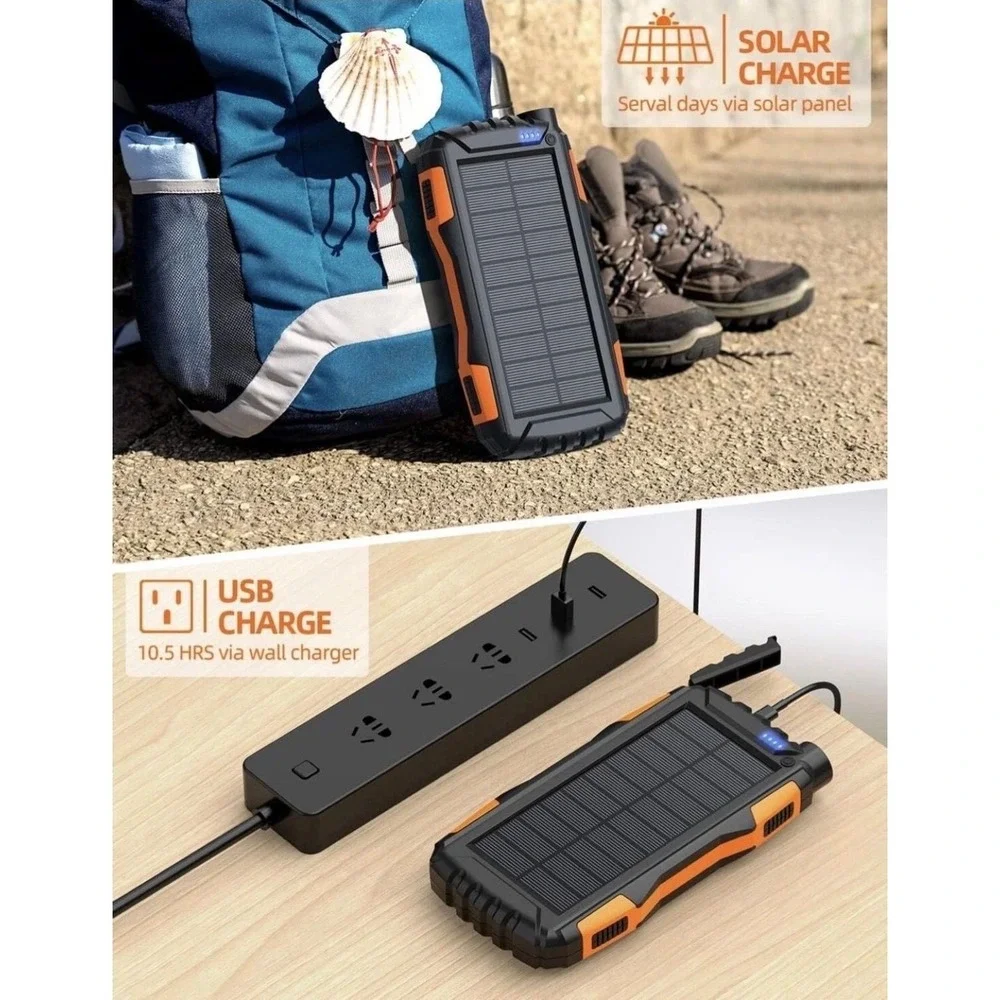 Outdoor Solar Power Bank Portable USB Charger LED Flashlight Waterproof New